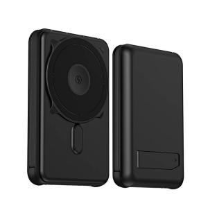 S1068 Black 10000mAh Magnetic Wireless Power Bank PD20W with Built in Type-C, Lightning Cable & Metal Kickstand 